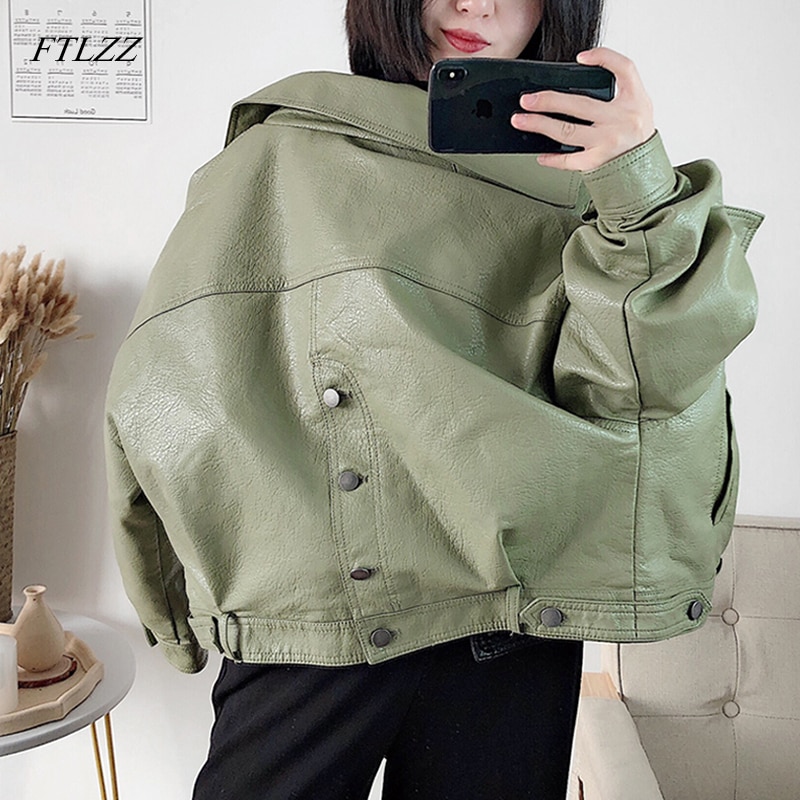 FTLZZ automne femmes veste en Faux cuir Vintage petit ami Style manteau manches chauve-souris moteur court PU vestes tenue pour cycliste