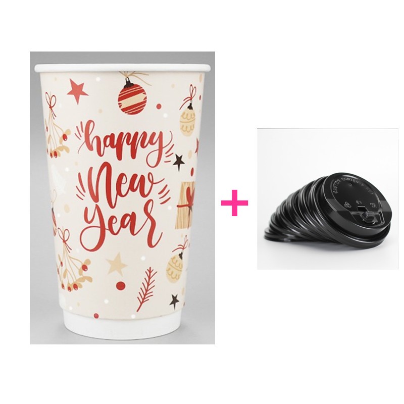 50 Pcs Christmas Party Favor Drink Dikke Dubbele Laag Papier Cup Anti-Brandwonden Wegwerp Koffie Cup Takeaway Pakket met Deksel