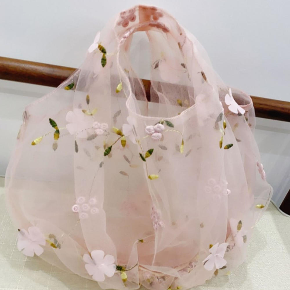 Corée ins translucide tulle broderie fleur sac fée florale petit frais maille sac à main protection pratique clair sho