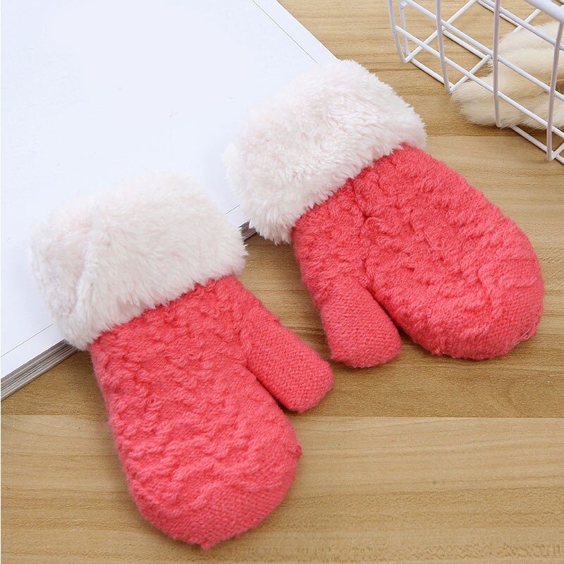 Kind Warme Handschoenen Winter Outdoor Effen Kleur Volledige Vinger Handschoenen Kids Pluche Dikker Wanten Unisex Meisjes Jongens Gebreide Handschoenen: pink