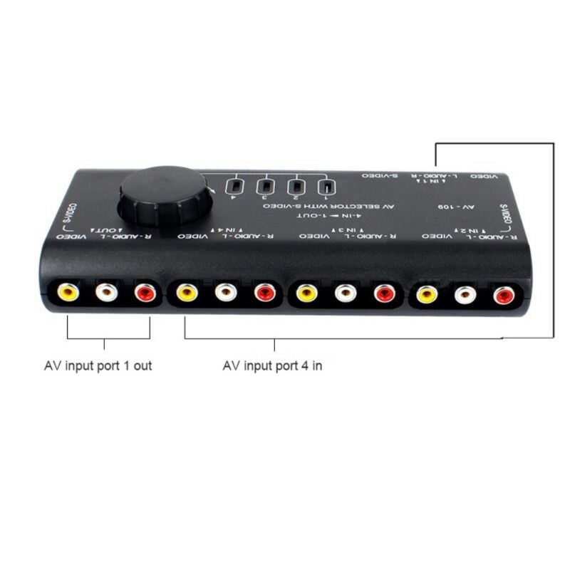 AV Switch 4 In 1 Out Audio Video Converter Splitter Switcher Selector Box
