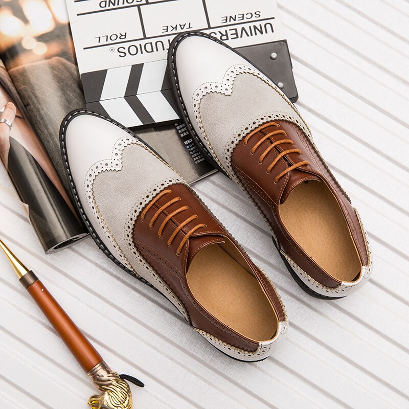 Wit Bruin Italiaanse Stijl Mannen Formele Lederen Schoen Gentleman Rokkostuum Schoenen Wing Tip Volledige Brogue Wedding Party oxfords