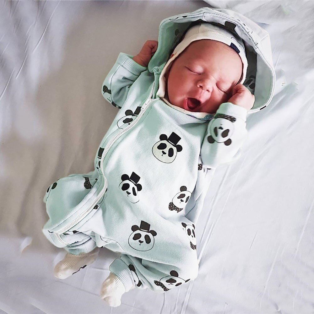 Baby Baby Meisje Jongen Romper Hooded Romper Jumpsuit Cartoon Panda Rits Rompertjes Zomer Lente Peuter Pasgeboren Baby Kleding