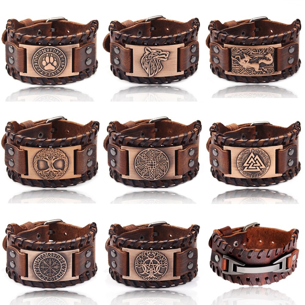 Charme pulseira de couro larga homens punk trançado corda liga manguito pulseira masculina viking pulseira dos homens jóias