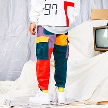 Zogaa Herenmode Broek Kleur Blok Patchwork Corduroy Cargo Harem Broek Streetwear Katoenen Broek Jogger Joggingbroek Jeans