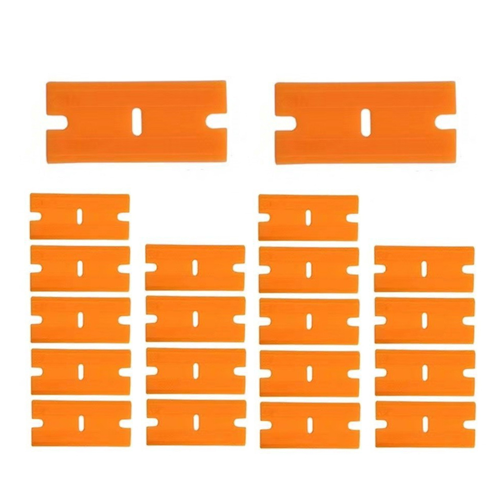20 stücke Rasierklinge Schaber Ersatz klingen Kunststoff Edelstahl Klingen Auto Aufkleber Kleber Entferner Reiniger Glasfenster Ofen Schaufel: Orange
