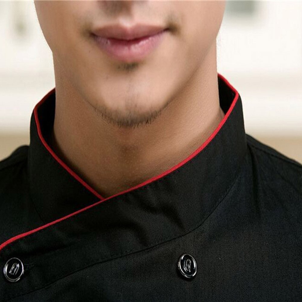 Shirt Men Short Sleeve Solid Color Stand Collar Double-breasted Chef Waiter Uniform Loose Pocket Shirt