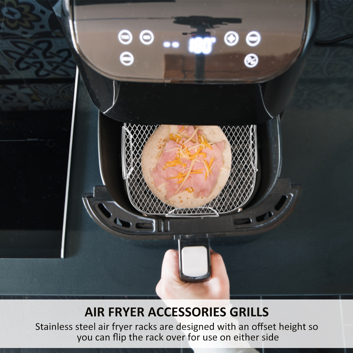Estante para freidora de aire, rejilla para asar, estante de cocina apilable multicapa de acero inoxidable, estante para barbacoa, bandeja de cesta, accesorios para freidora de aire
