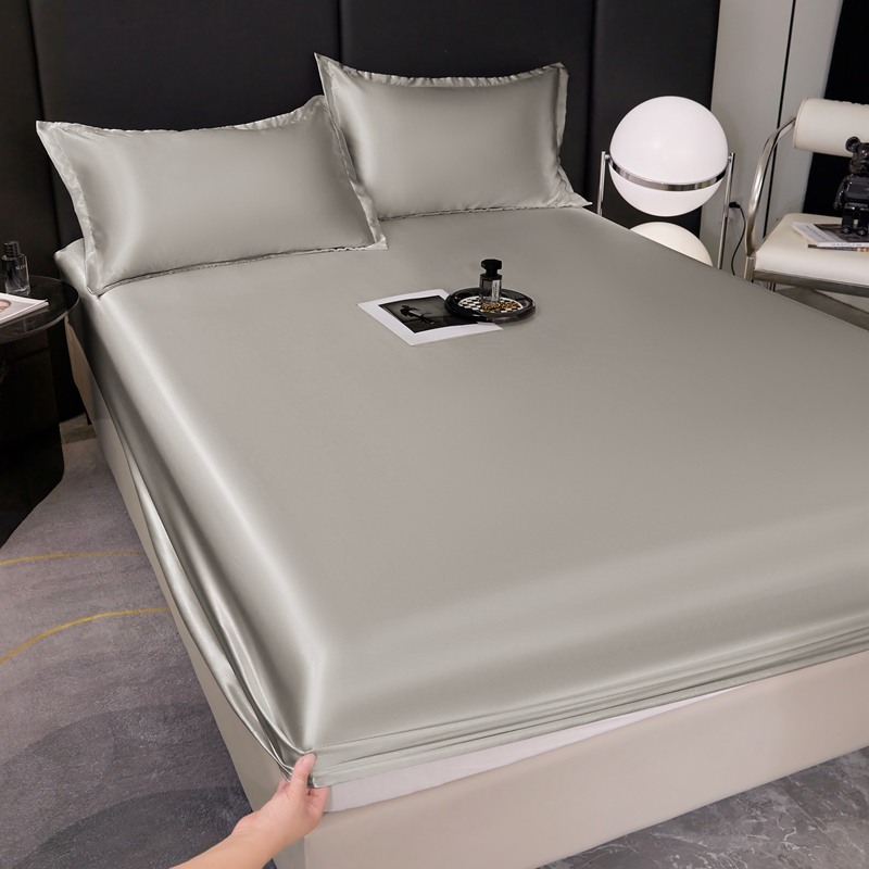 High-End Rayon Satin Fitted Sheet Silky Solid Color Bed Sheet Elastic Band Sheets Smooth Bedsheet Mattress Cover 150x200 180x200: 120x190cm / Light Grey