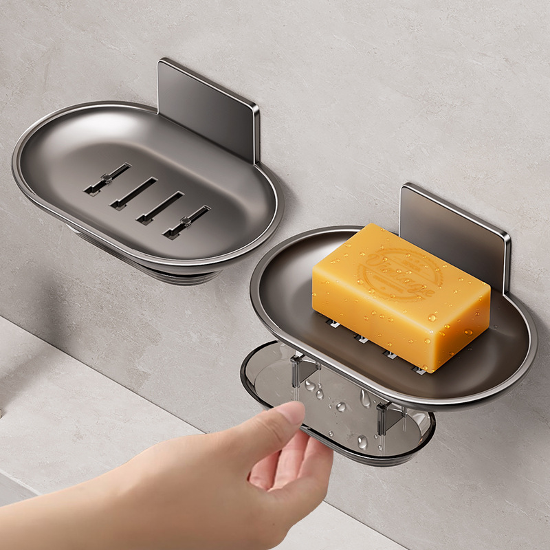 Seifenhalter aus Aluminiumlegierung, Badezimmer-Seifenschale mit Abflusswasser, Wandmontage, Seifenkiste mit Wasserpfanne für Badezimmer-Accessoires