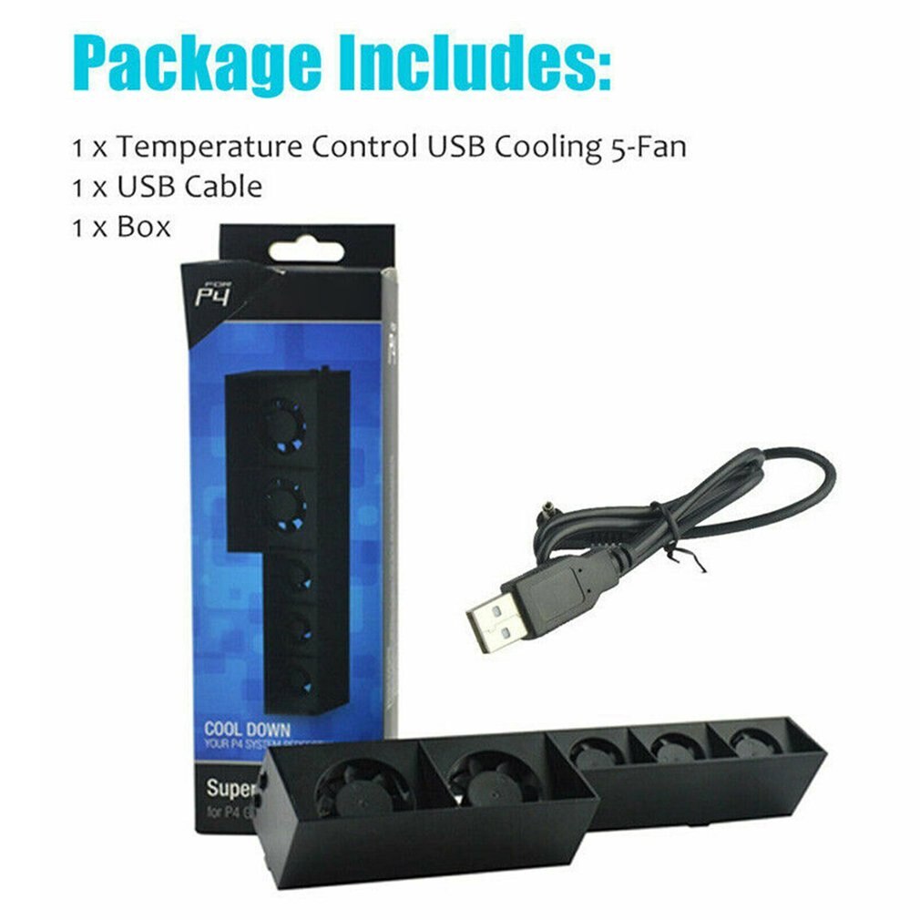TP4-005 Control de temperatura Turbo inteligente, enfriador USB, 5 ventiladores para Playstation 4 para ventilador de radiación PS4