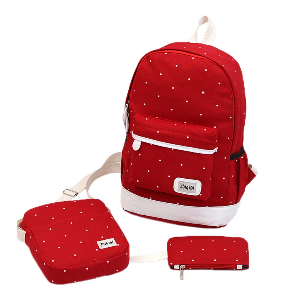 Frauen Rucksack Schule Buch Taschen Satchel Schulter Rucksack Leinwand Punkte Druck Damen Rucksack Freies # g30: Rot