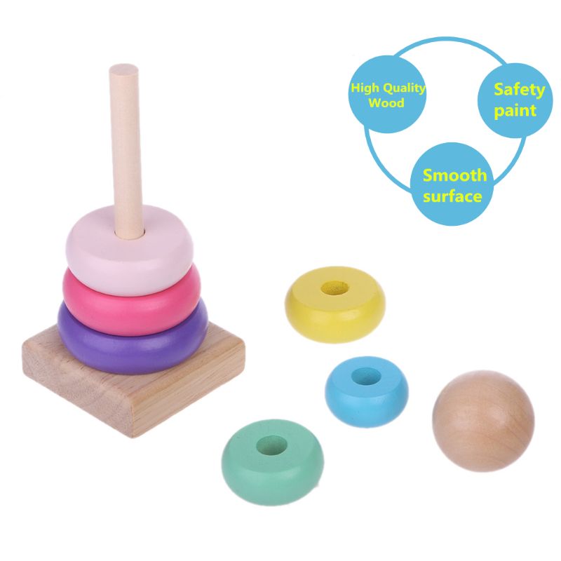 Warm Color Rainbow Stacking Ring Tower Stapelring Blocks Wood Toddler Toy Baby Toys Infant Toys Girl