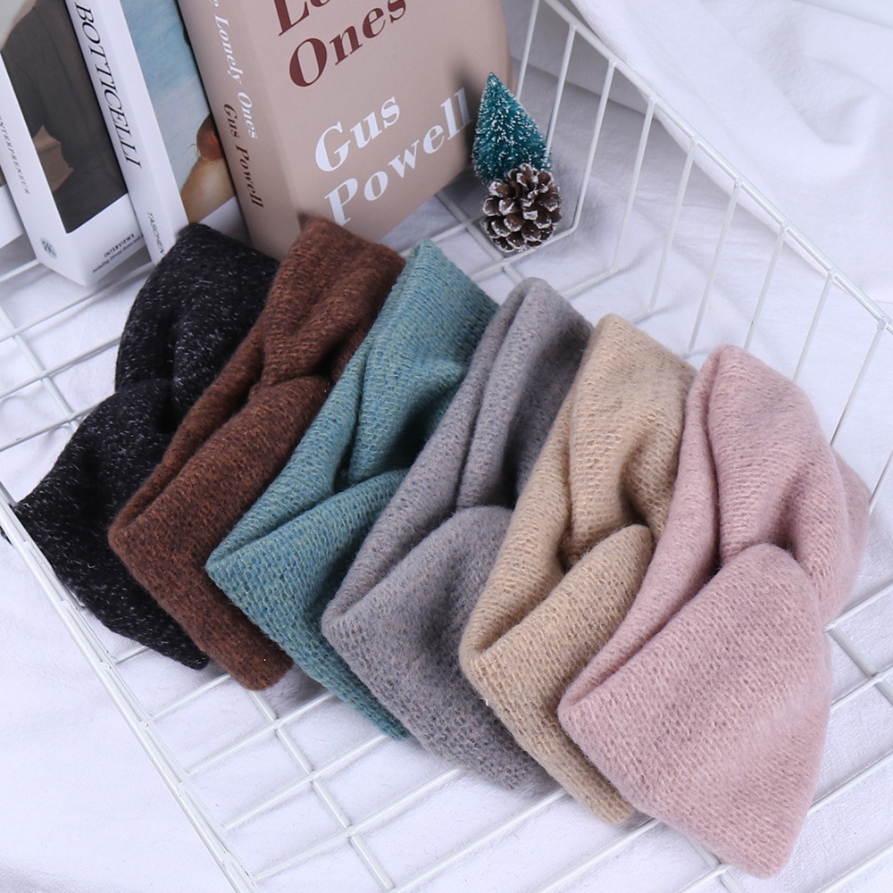 Diademas de lana con nudo cruzado tejido liso para mujer, soporte para el pelo, cintas elásticas para el cabello, turbante, accesorios para el cabello