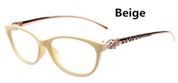Cheetah öronstammar glasögon kvinnor damer leopard dekorativa läsglasögon ram glasögon ingen grad: Beige