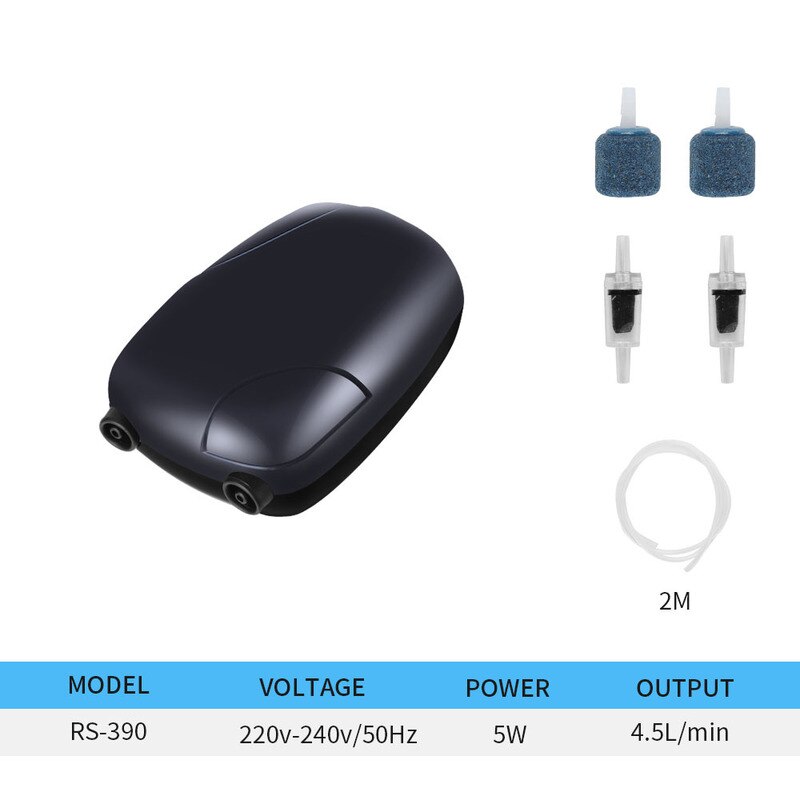 220v akvarie luftpumpe akvarium mini kompressor enkelt dobbelt udtag med kontraventil rør vandtilbehør 3w 5w: 5w med tilbehør