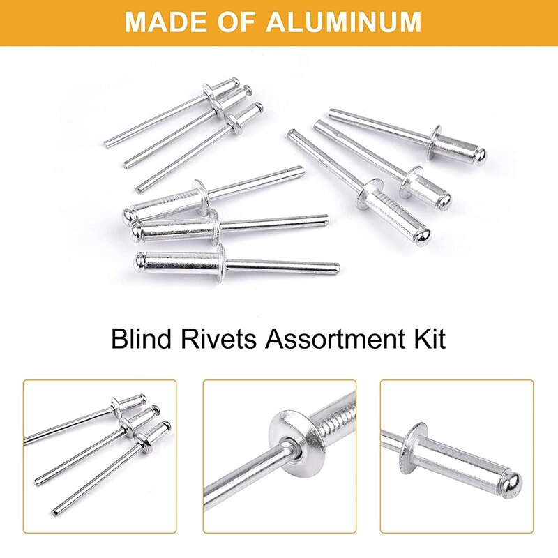 thumbnail image 2 of Kimllier 300Pcs Aluminum Rivet Nuts Assortment Kit - Metric & SAE Threaded Inserts For DIY & Repair 2 of 6