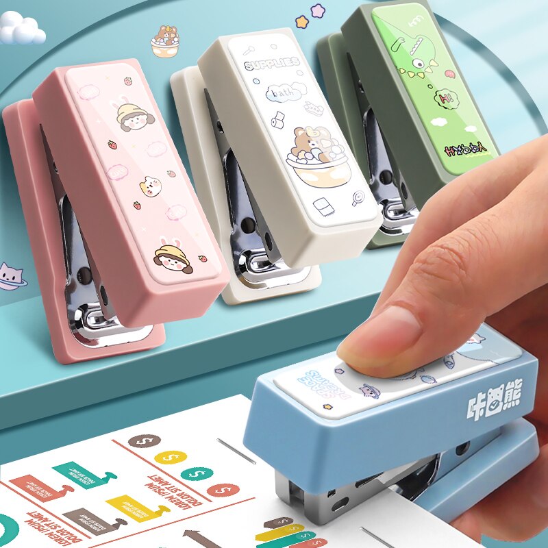 Mini Morandi Color White/Pink/Green/Blue Metal Stapler Set With Staples Binding Tools Stationery Office School Student Supplies