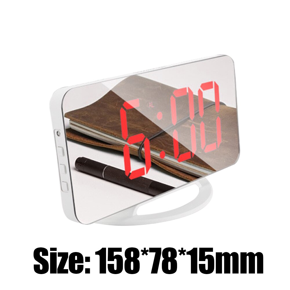 Multifunctional LED Screen Mirror Digital Display Wake Up Clock Desktop Auto Photosensitive Electronic Alarm Clock Home Decor: Red
