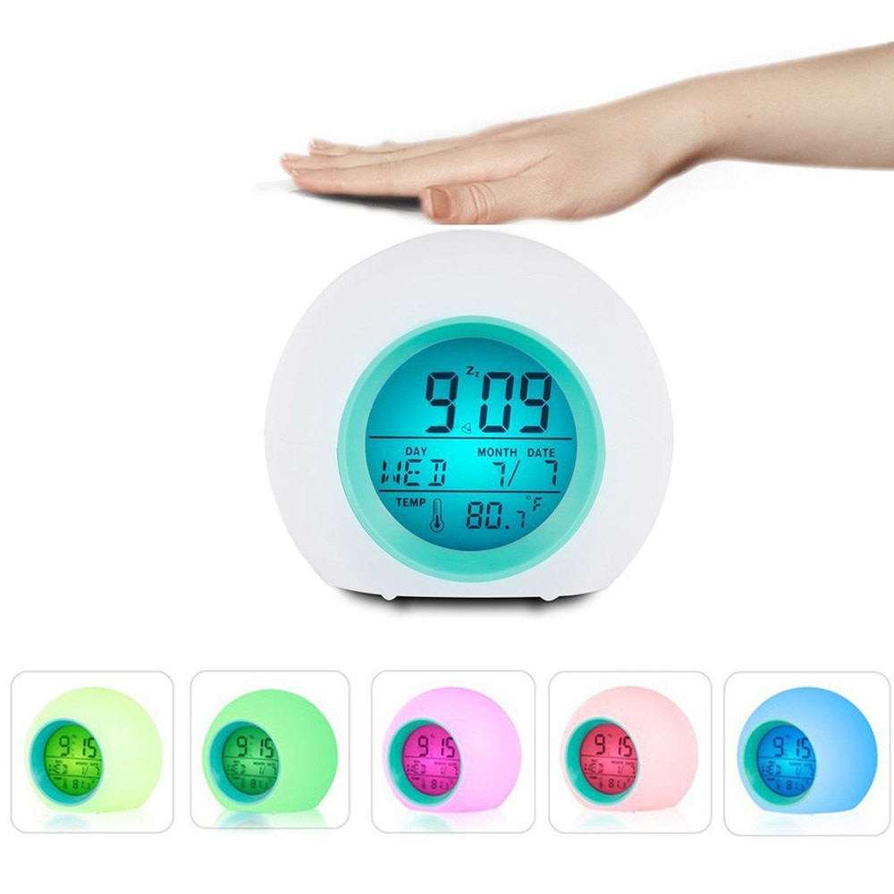 Barn barn musik väckarklocka smart studie timer led nattlampa cirkulär touch sensor sängklocka skrivbord hem tillbehör