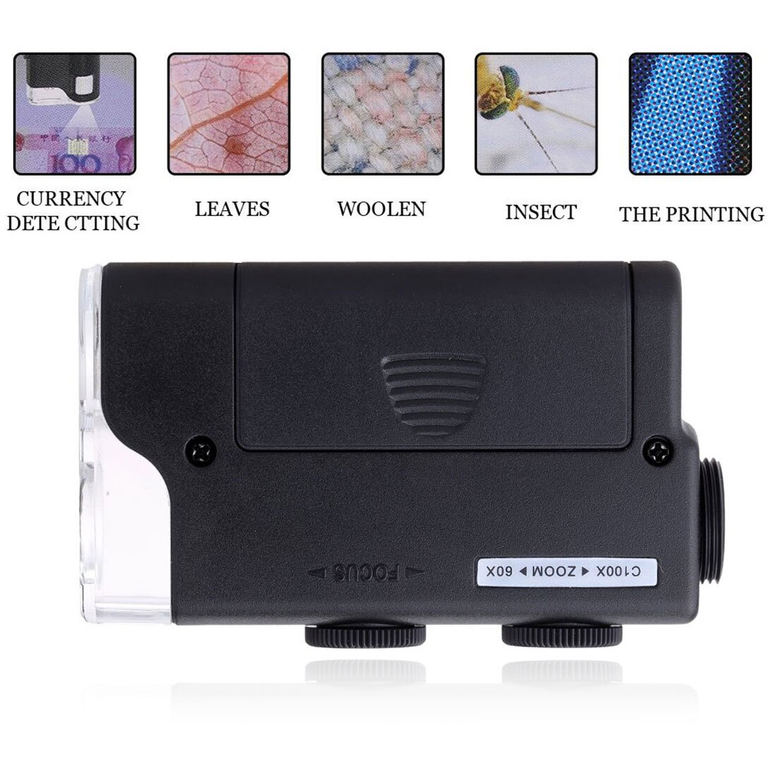 0-100X Portable Loupe Magnifier Gem Adjustable Microscope Multifunctional Magnifying Tool with LED and UV Light