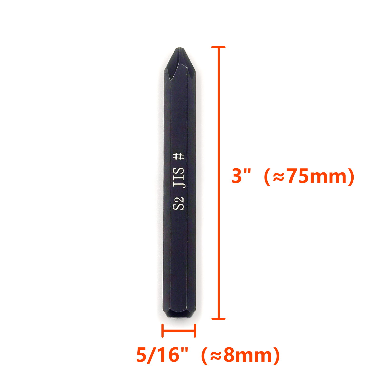 JIS Impact Screwdriver Bits For Impact Driver, 5/16" Hex Shank, S2 Alloy Steel,75mm Long- Ideal for Japanese motorcycle & Car