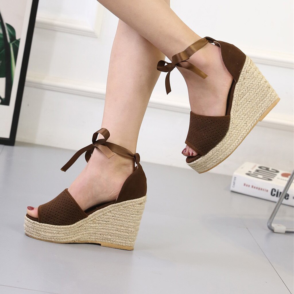 Summer Women's Roman Wedge Sandals Fish Mouth Platform Cross-Strap Straw Wedges Shoes Trend Women Sandals Shoes High