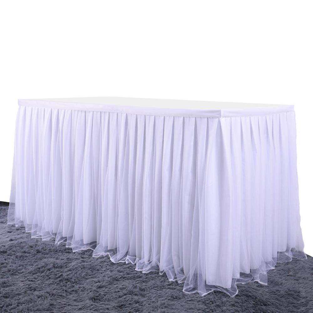 Falda de mesa de tutú de tul para boda, mantel plegable para banquete, cena, vajilla, Decoración de cumpleaños, Baby Shower,: White 1.83mx0.77m