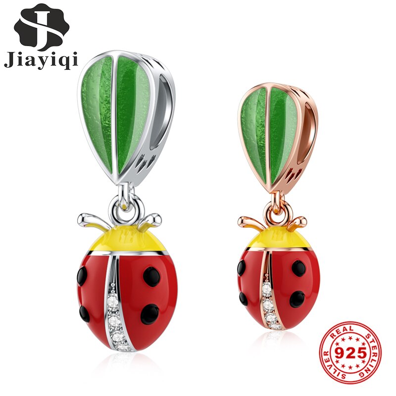 Jiayiqi-breloques coccinelle colorées en argent Sterling 925, huile goutte à goutte, CZ perles adaptées pour femmes, fabrication Bracelets à breloques, bijoux à bricoler soi-même