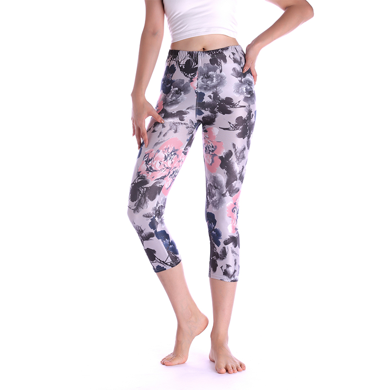 Afdrukken Broek Vrouwen Capri Hoge Taille Bloemen Dame Fitness Leggings Zevende Elastische Slanke Korte Leggings: 20