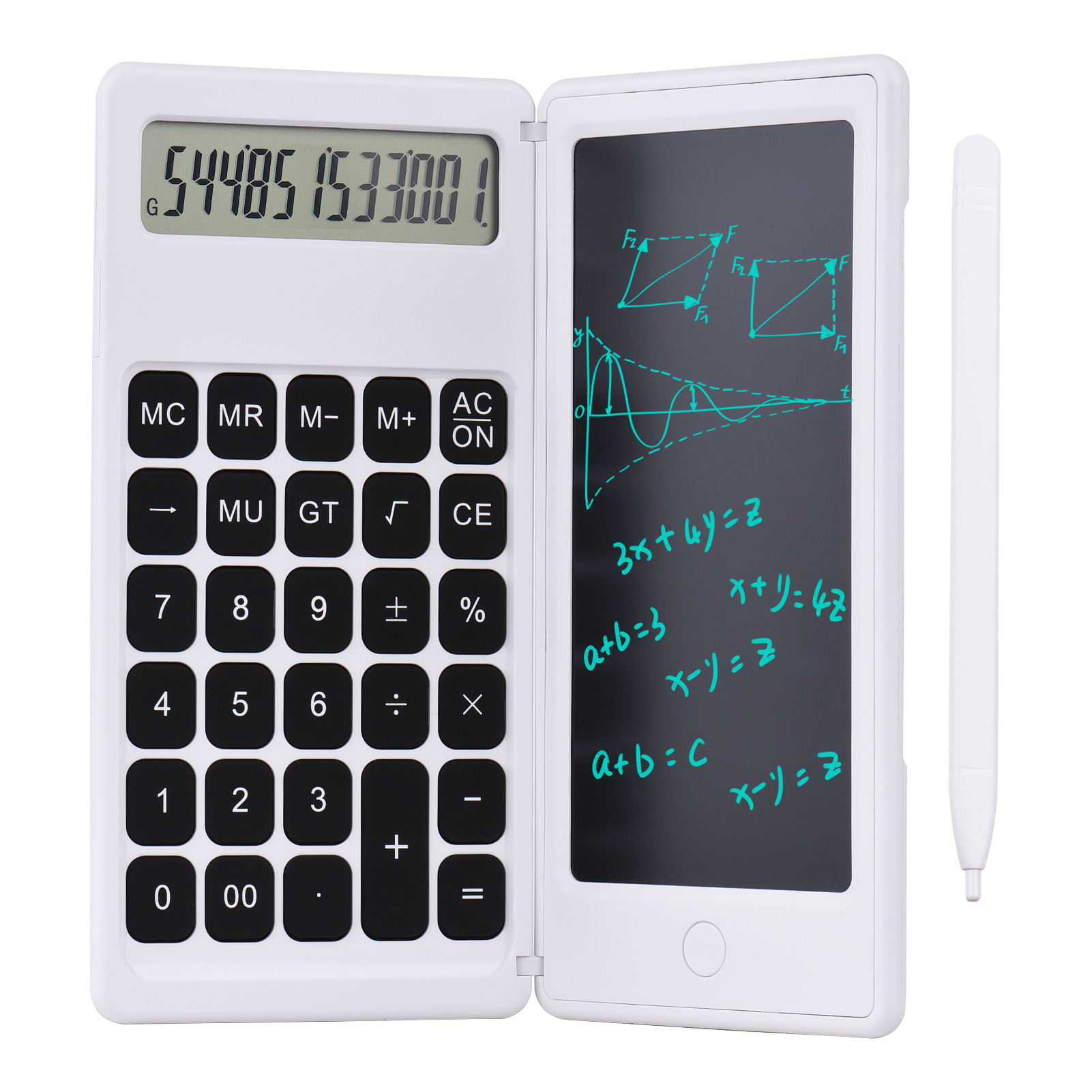 6 Inch LCD Writing Tablet Foldable Calculator Digital Drawing Pad 12 Digits Display with Stylus Pen Erase Button for School