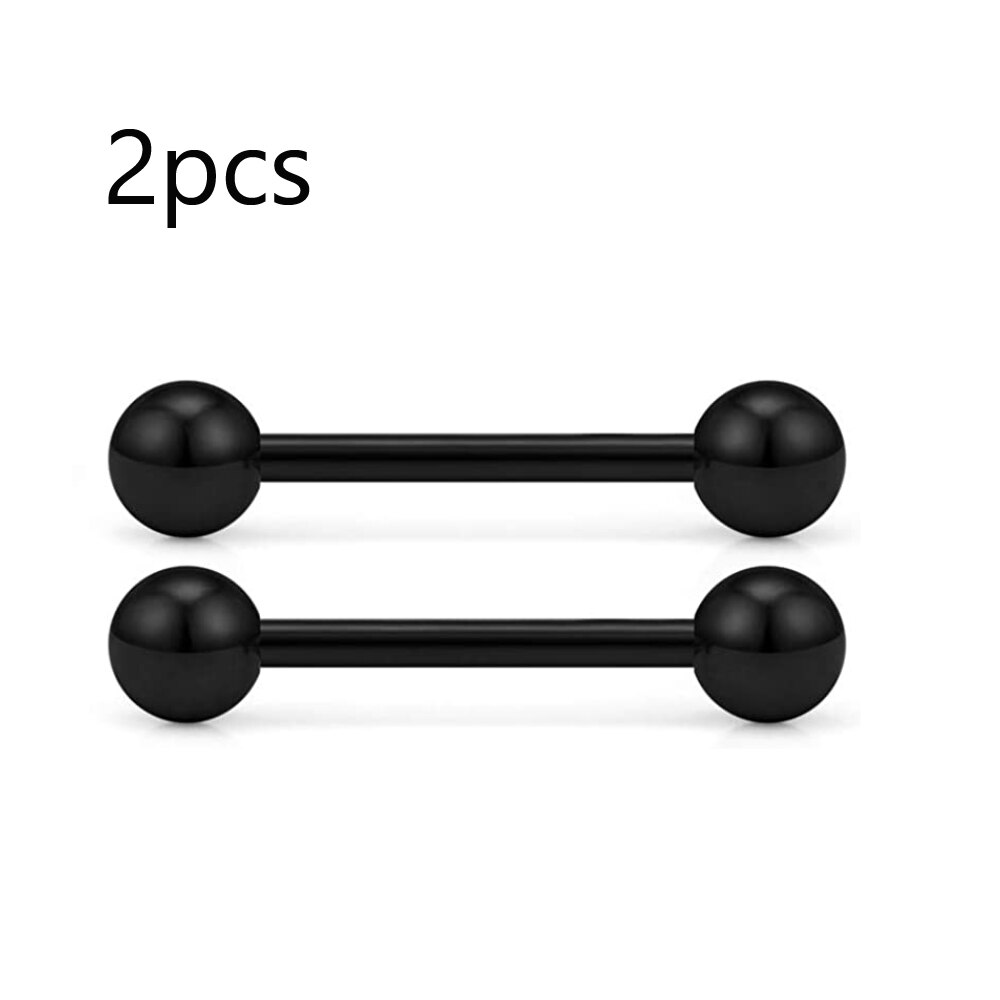 12G Rvs Extern Schroefdraad Pa Tong Tepel Schild Barbell Ring Bar Body Piercing Sieraden Retainer 16Mm: Black