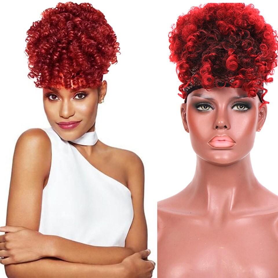 HOUYAN African chignon with bangs curly synthetic natural high temperature fluffy ponytail for women: 1BRED