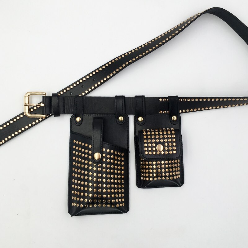 2 Stuks Klinknagels Punk Vrouwen Heuptas Hip Hop Crossbody Functionele Borst Bag Vrouwelijke Mode Heuptasje Riem Telefoon tas Dames Portemonnee