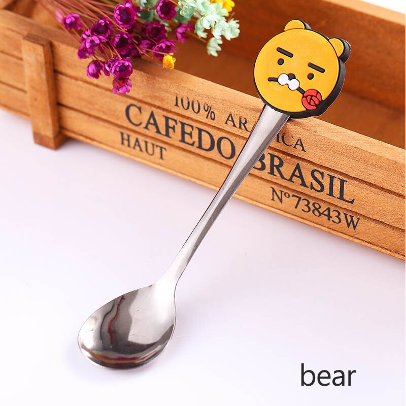 Cuchara infantil de dibujos animados portátil de acero inoxidable, cucharas de café, té, accesorios para cubiertos de bebé, accesorios de cocina, 2 uds.: bear