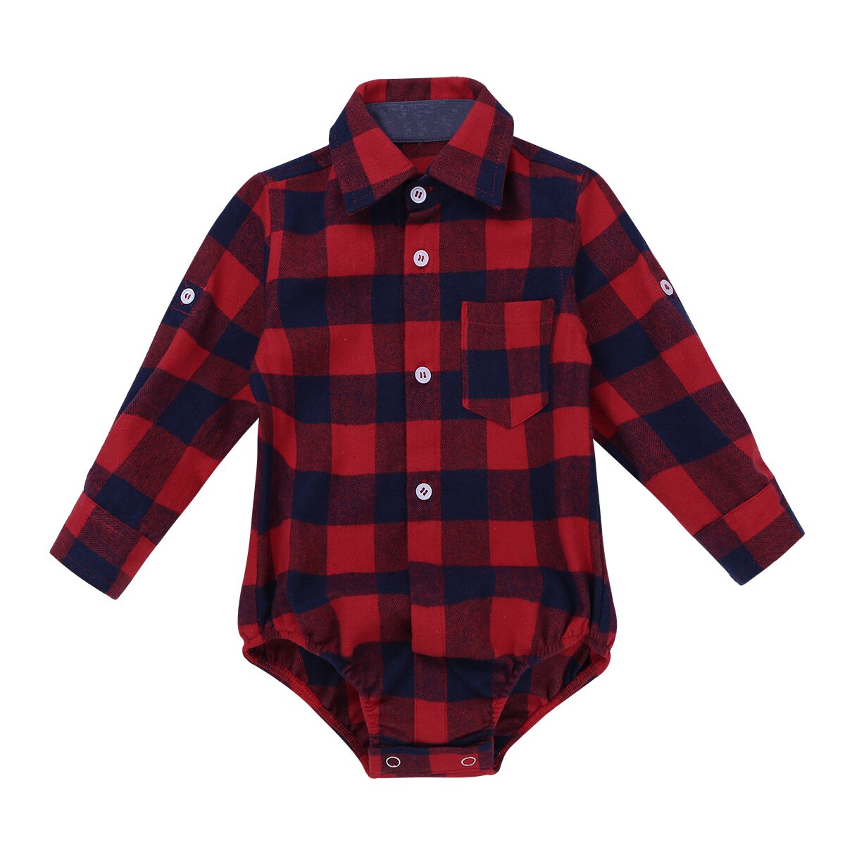 Iiniim Baby Boy Bodysuit Lange Mouw Winter Infantil Bebe Jongens Kleding Plaid Button-up Overhemd Bodysuits voor Eerste Verjaardag party: Red / 18m