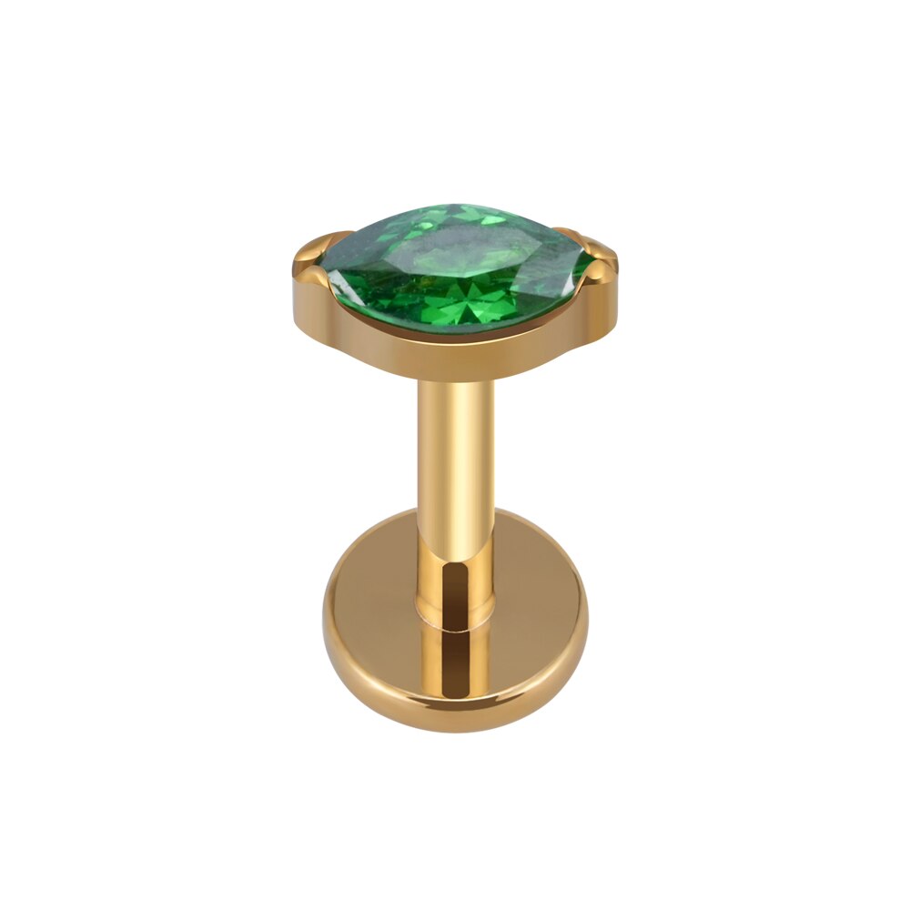 ASTM F136 Titane Unique Minuscule Marquise CZ Filetage Interne Dos Plat Labret Hélix Tragus Perçant Labret: Gold Green