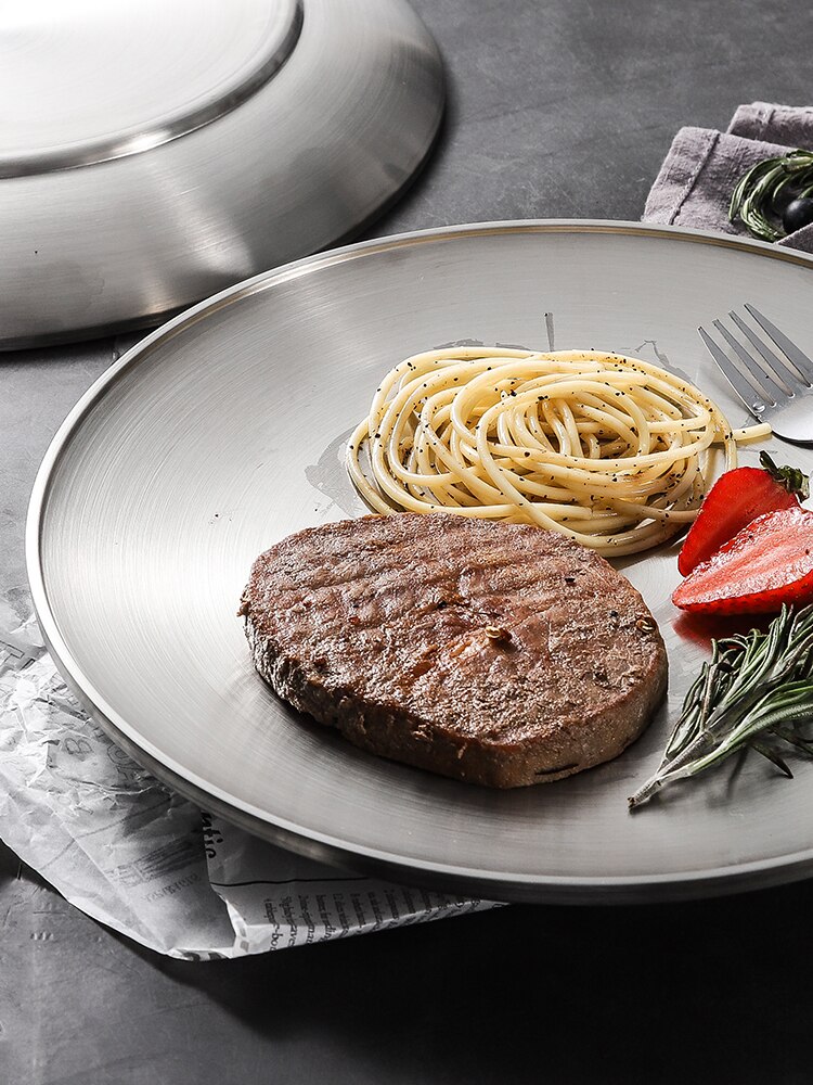ONLYCOOK 304 Stainless Steel Steak Plate Fruit Plate 8 Inches 361/437g