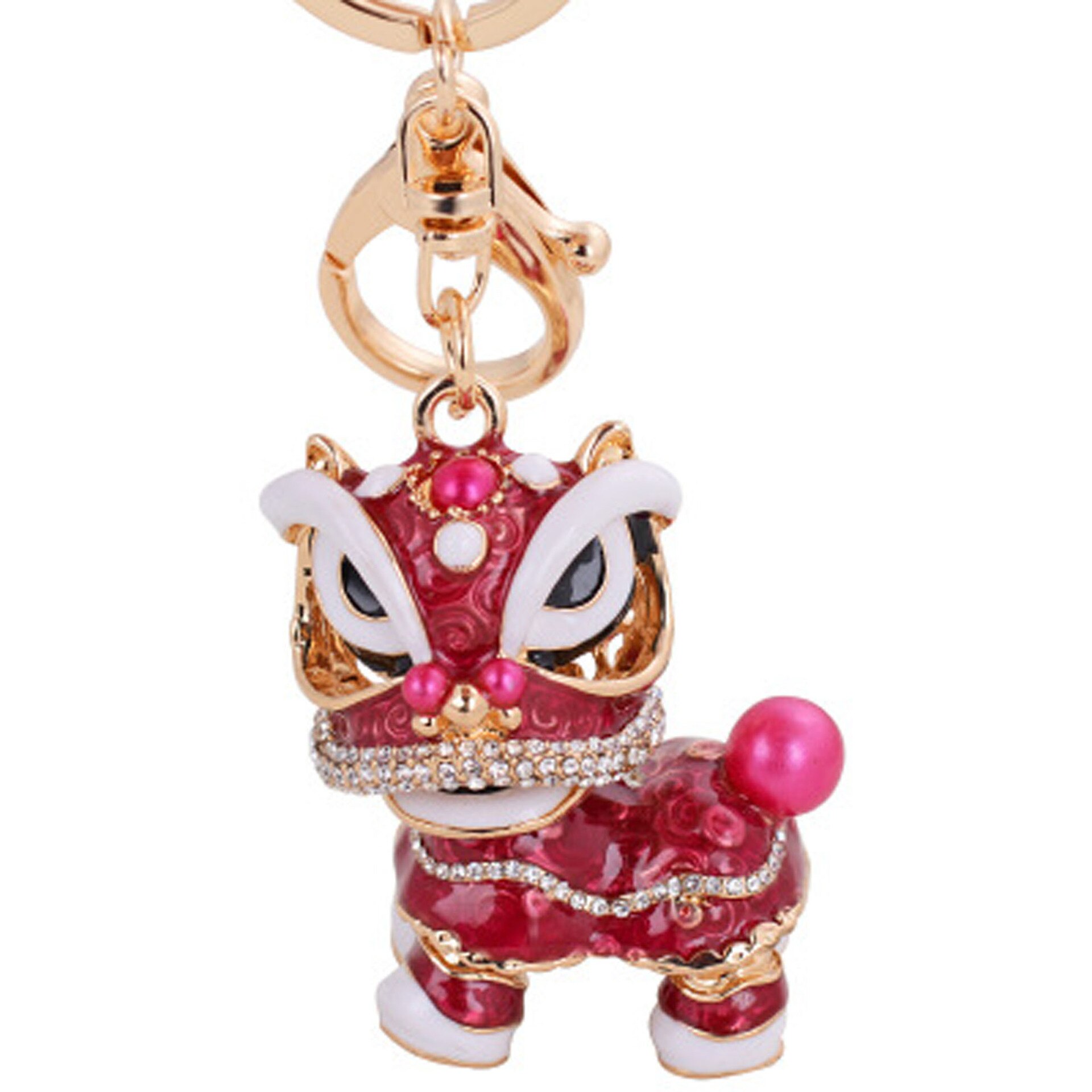 Chinese-style Unicorn Bracelet Charm Lion Dance Alloy Key Ring-Style Retro Suitcase Ornaments Lion Automobile Hanging Ornam: Rose Red
