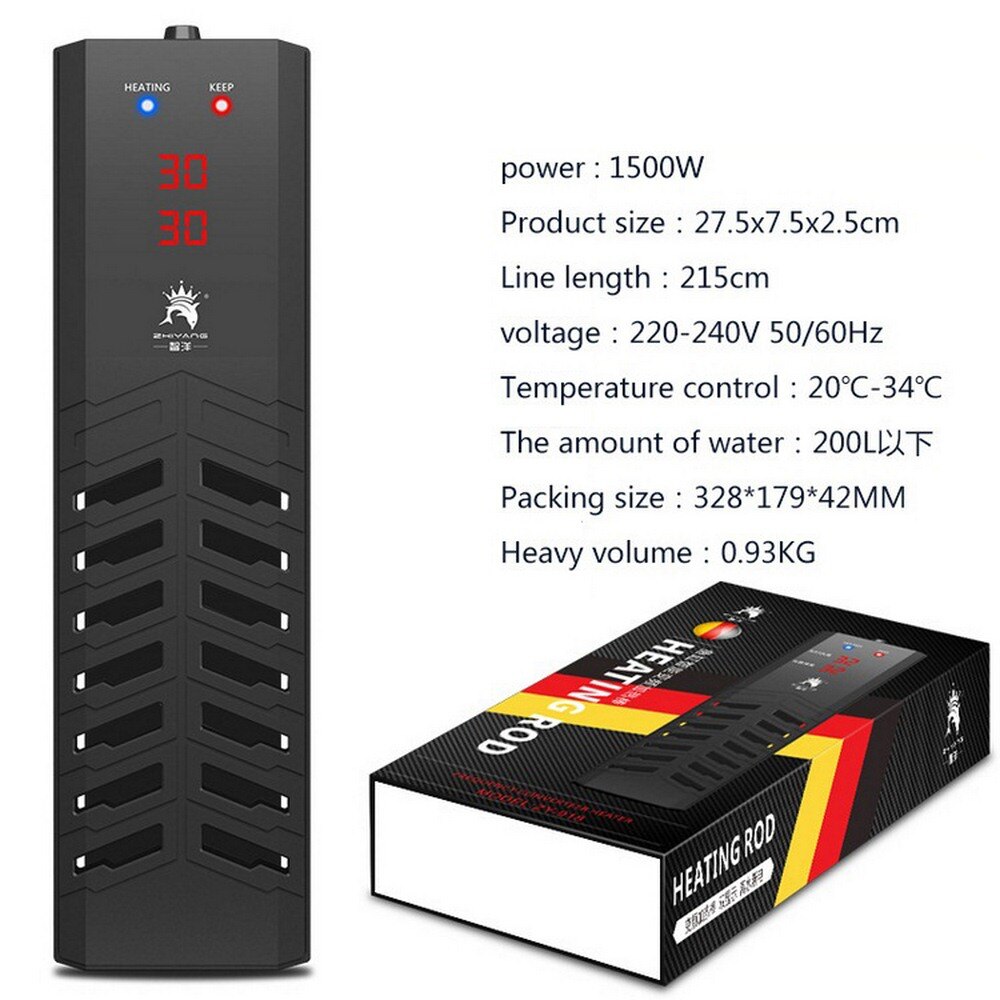 Aquarium Heater 300W 500W 800W 1000W 1200W 1500W Aquarium Heater Reef Fish Tank Dompelpompen verwarming Rod Voor Aquarium: 1500W