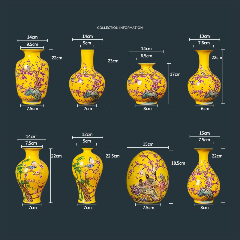 Jingdezhen ceramic yellow vase decoration Chinese classical living room TV cabinet home decoration flower arranging vase