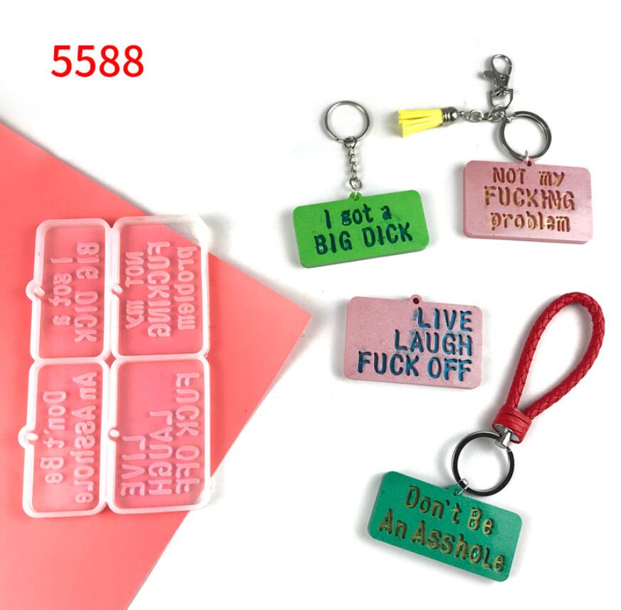 Punk Style 4 In 1 Rude Language Bad Words Curse Swear Words Keychain Resin Mold for DIY Epoxy Pendant Silicone Molds