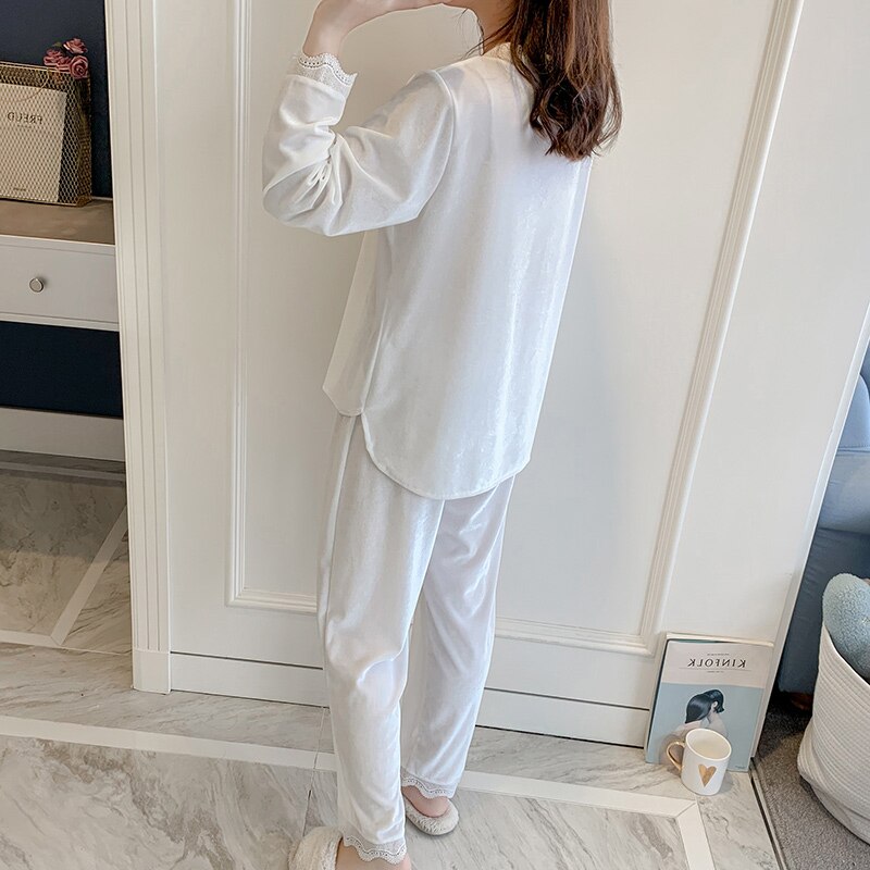 Herfst Goud Fluwelen Pyjama Sets Vrouwen Thuis Draag Casual Lange Mouw Nachtkleding Pak Sexy Lente Nachtkleding Lounge Broek T798