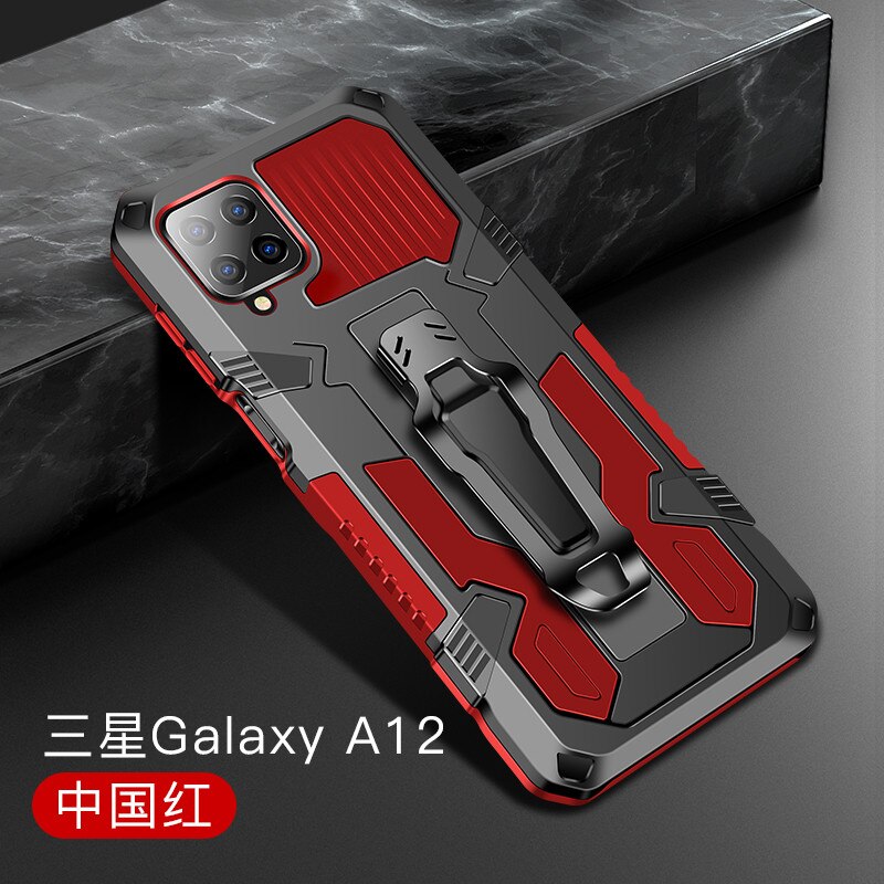 Pancerz etui do Samsung Galaxy A12 Case odporny na wstrząsy stojak uchwyt zaczep na pasek kabura pokrywa dla Samsung Galaxy A12 A 12 12A SM-A125F: For Galaxy A12 / Red
