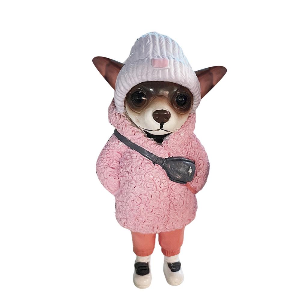 Standing Puppy Resin Doll Fashionable Dog Resin Doll Tiny Puppy Sculpture Ornaments For Christmas Decoration Home Adornments Sp: Light Pink