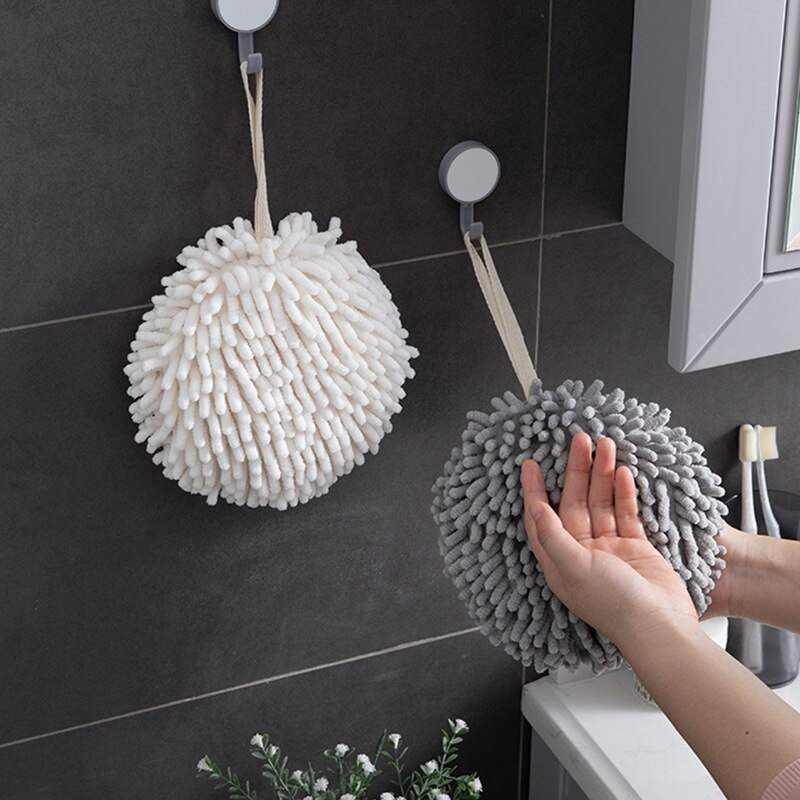 Chenille Hand Towels Kitchen Microfiber Hand Towel Ball with Hanging Loops Quick Dry Soft Absorbent Towels Bathroom Supplies