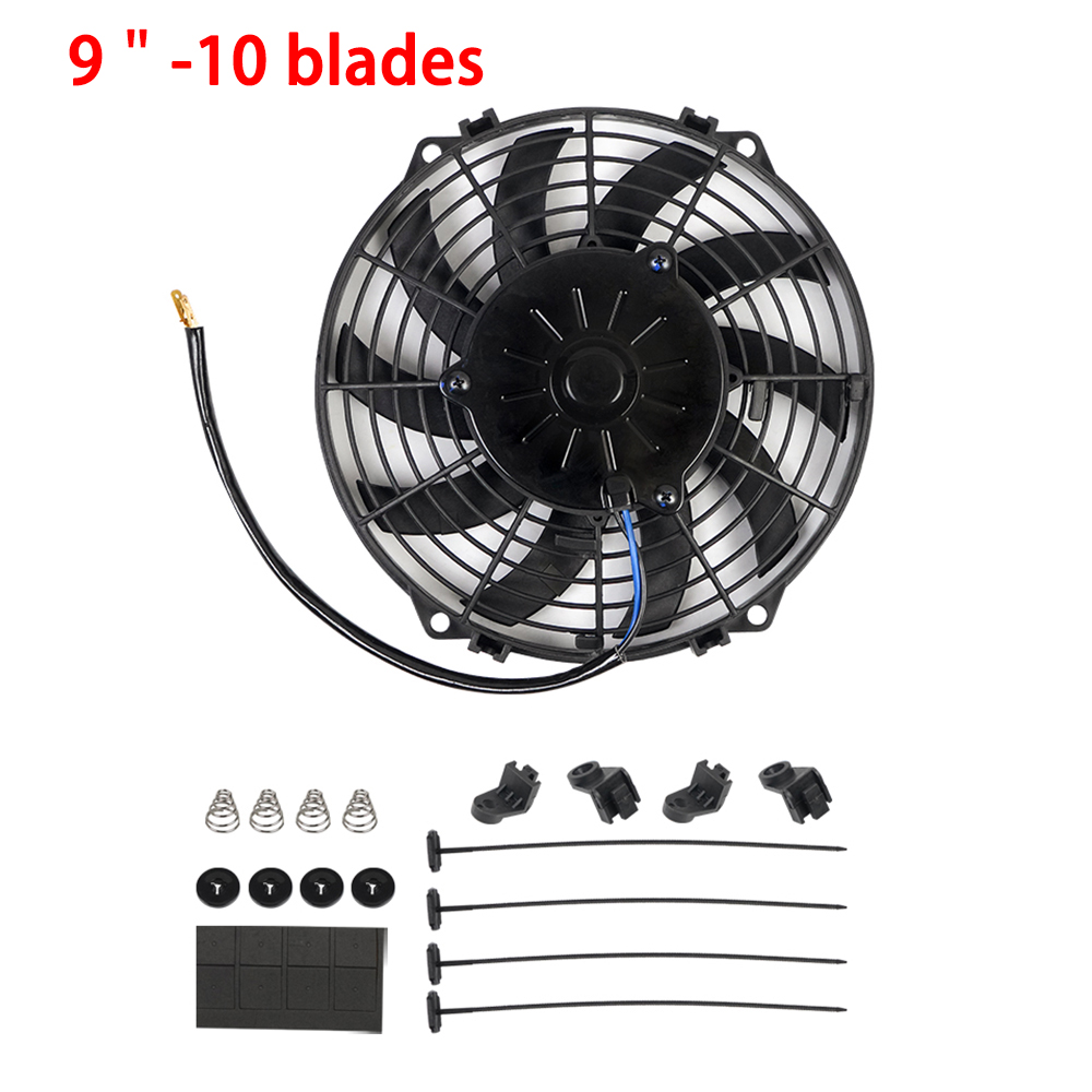 Universal 7/9/10/12/14/16 pulgadas 12V 80W 2100RPM aire acondicionado de coche radiador electrónico ventilador de refrigeración hoja Kit de refrigeración eléctrico: Azul