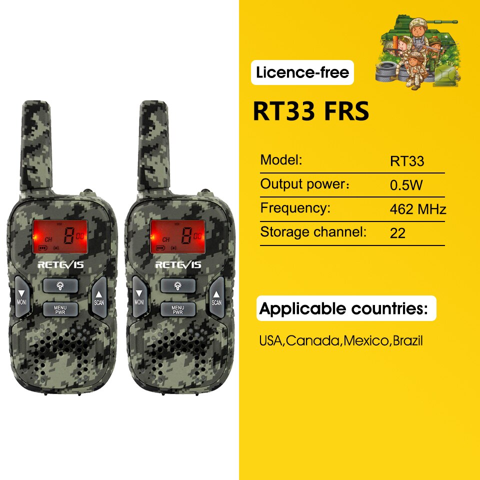 RETEVIS RT33 Mini Walkie Talkie 2 stücke Kinder Wireless Radio PMR PMR446 FRS VOX Taschenlampe USB Lade Weihnachten Transceiver: US Frequency