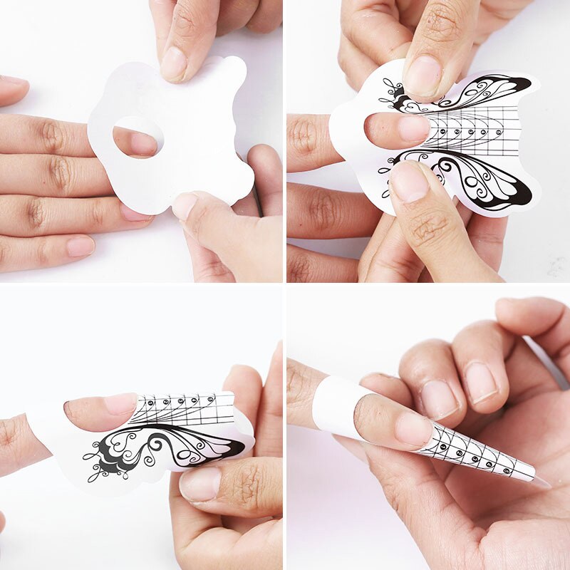100pcs Butterfly Nail Forms Extension Tips French Acrylic Upper Forms For Nails Tips Building Extension Stencil Manicure Tools