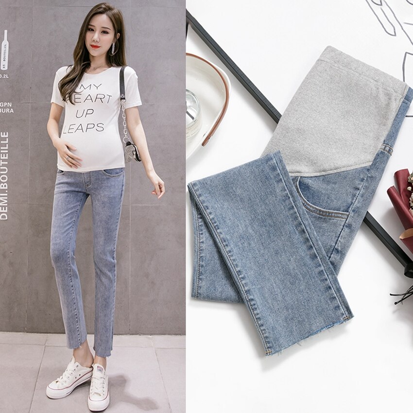 Gravide kvinders jeans cropped bukser forår og efterår gravide kvinder bærer afslappede bukser løse graviditetsbukser